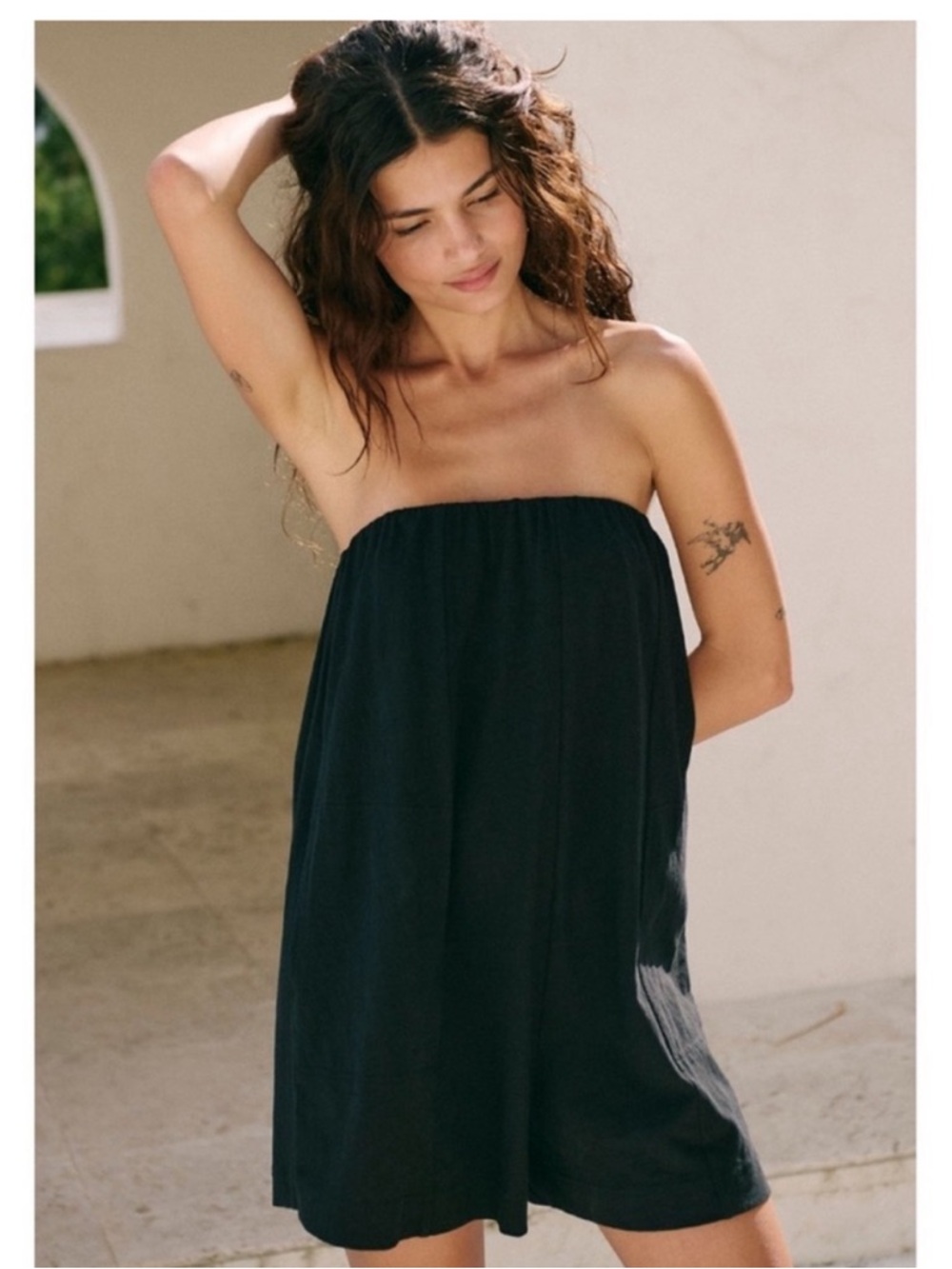 Free People Black Strapless Linen Romper